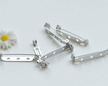 10 pcs Platinum Three Hole Brooch Pin Back Safety Clasp Locking Bar 5x33mm