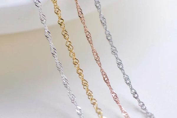 925 Sterling Silver Spiga Necklace Chain 16" 18" Link Width 1.7mm Silver/Platinum/Gold/Rose Gold