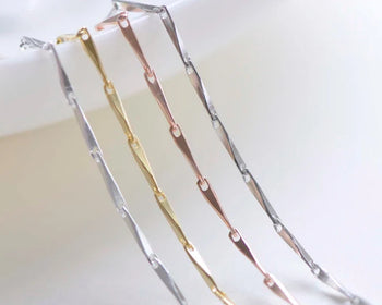 925 Sterling Silver Fancy Bar Rhombus Link Necklace Chain 18" Silver/Platinum/Gold/Rose Gold