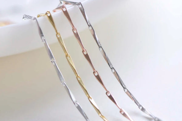 925 Sterling Silver Fancy Bar Rhombus Link Necklace Chain 18" Silver/Platinum/Gold/Rose Gold
