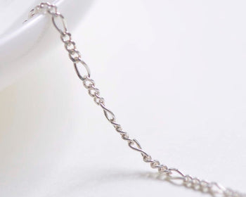 Polished 925 Sterling Silver Figaro Chain Textured Mother And Son Link