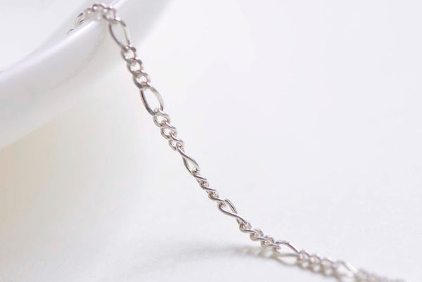 Polished 925 Sterling Silver Figaro Chain Textured Mother And Son Link