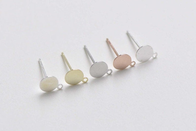 8 pcs 925 Sterling Silver Flat Pad Earring Stud Post With Loop