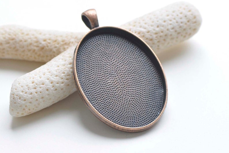 Antique Copper Pendant Tray Oval Cameo Base Setting Match 30x40mm Cabochon Set of 5 A7166