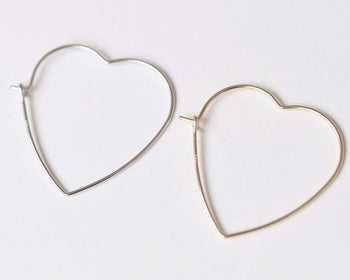 2 pcs 925 Sterling Silver Heart Shaped Earring Components Hoop Gold/Platinum