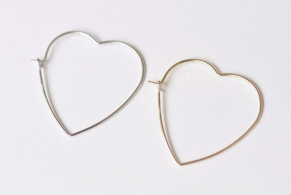 2 pcs 925 Sterling Silver Heart Shaped Earring Components Hoop Gold/Platinum
