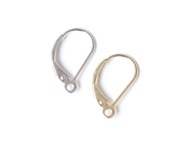 2 pcs 925 Sterling Silver Leverback Earwire Earring Components Gold/Platinum Size 9x15mm