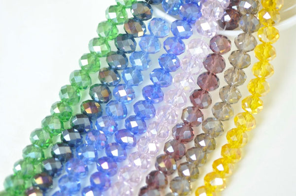 One Strand AB Color Faceted Rondelle Crystal Glass Abacus Beads