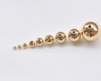 18K Gold Plated Seamless Round Loose Beads Smooth Spacer Beads Set of 20