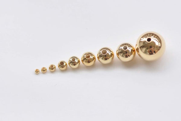 18K Gold Plated Seamless Round Loose Beads Smooth Spacer Beads Set of 20