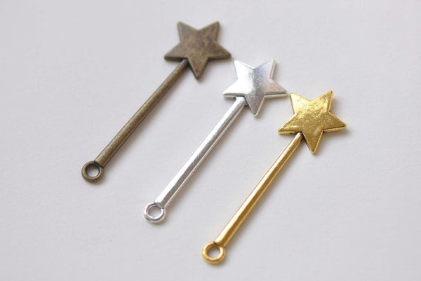 10 pcs Antique Bronze/Silver/ Gold Star Stick Charms 14x48mm