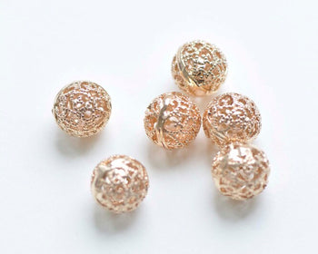 10 pcs 18K Gold Plated Brass Filigree Ball Round Charms 8mm