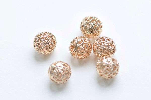 10 pcs 18K Gold Plated Brass Filigree Ball Round Charms 8mm