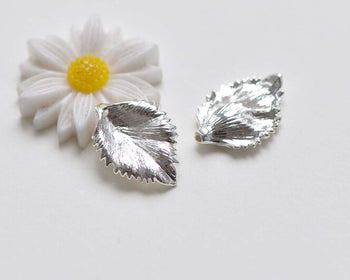 10 pcs Shiny Silver Brass Leaf Beads Charms 13x18mm