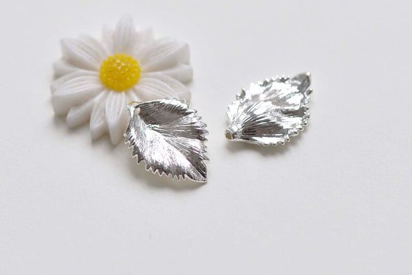 10 pcs Shiny Silver Brass Leaf Beads Charms 13x18mm