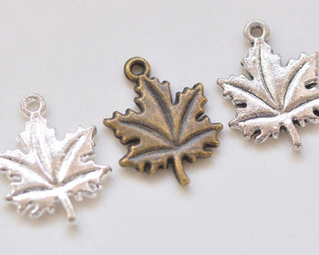 Antique Bronze/Silver Small Maple Leaf Charms 15x19mm Set of 20