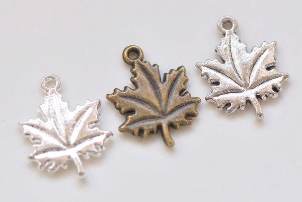 Antique Bronze/Silver Small Maple Leaf Charms 15x19mm Set of 20