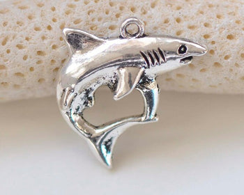 10 pcs of Antique Silver Lovely Shark Charms 20x24mm
