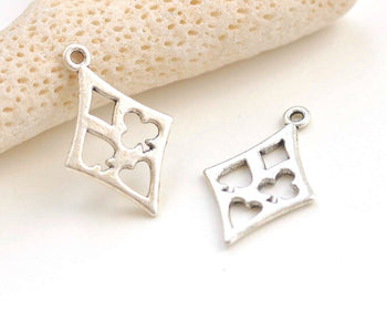 Poker Card Suit Charms Antique Silver Finish Diamond Shape 17x26mm Set of 30