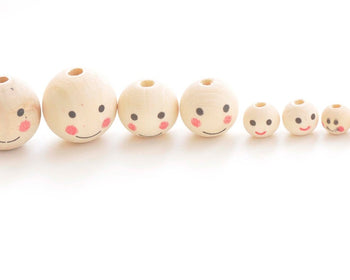 Round Unfinished Happy Face Smile Icon Wood Beads 10mm/12mm/20mm/25mm