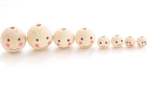 Round Unfinished Happy Face Smile Icon Wood Beads 10mm/12mm/20mm/25mm