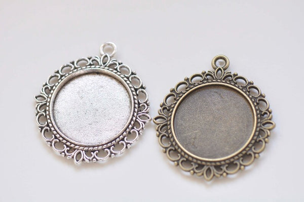 10 pcs Antique Bronze/Silver Round Pendant Tray DOUBLE SIDED Base Settings Match 25mm Cabochon