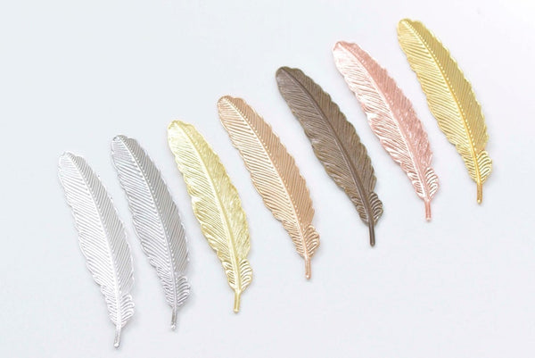 10 pcs Brass Feather Embellishment Stampings 12x53mm Various Colors Available