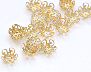 Raw Brass Filigree Flower Bead Caps 8mm/10mm Set of 50