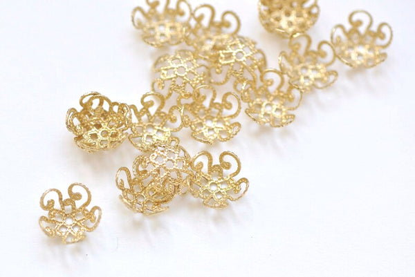 Raw Brass Filigree Flower Bead Caps 8mm/10mm Set of 50