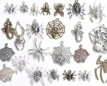 Antique Bronze/Silver Spider Cobweb Halloween Themed Charms Mixed Style