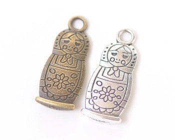 10 pcs of Antique Bronze/Silver Matryoshka Russian Doll Charms 16x26mm