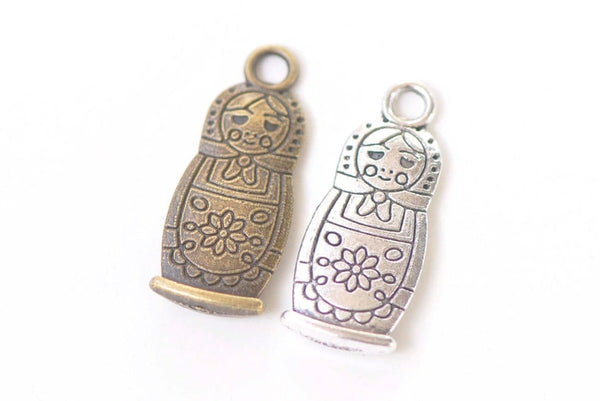 10 pcs of Antique Bronze/Silver Matryoshka Russian Doll Charms 16x26mm