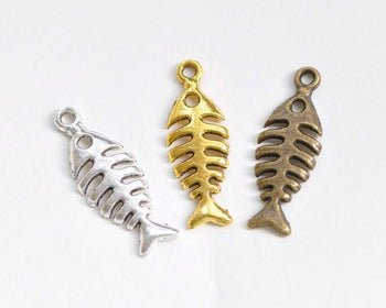 Antique Bronze/Silver/Gold Filigree Fish Bone Pendants Charms 9x25mm