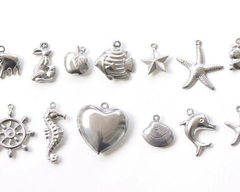 Stainless Steel 3D Charms Pendants Heart Apple Scallop Rudder Elephant Rabbit Starfish Mouse