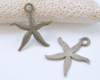 20 pcs Antique Bronze Ocean Starfish Sea Star Charms 26x28mm