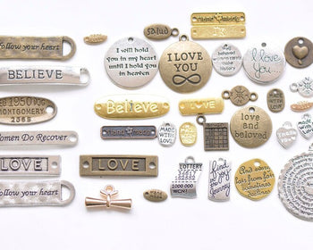 Antique Bronze/Silver Charms with Sayings Inspirational Quotes Mixed Style
