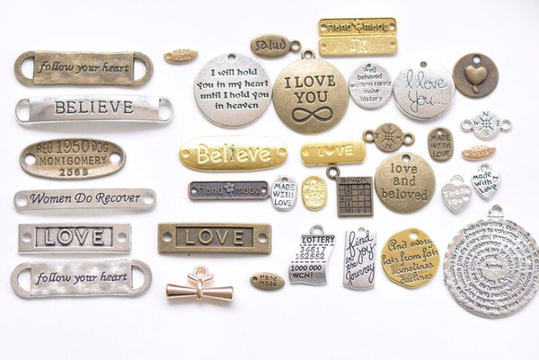 Antique Bronze/Silver Charms with Sayings Inspirational Quotes Mixed Style