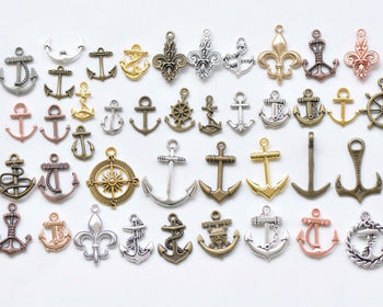 Antique Bronze/Silver Anchor Rudder Nautical Charms Pendants Mixed Style