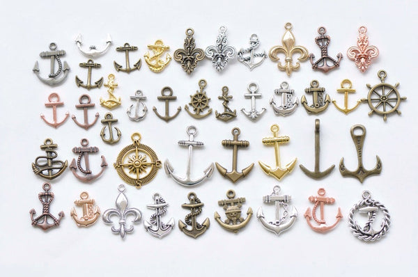Antique Bronze/Silver Anchor Rudder Nautical Charms Pendants Mixed Style