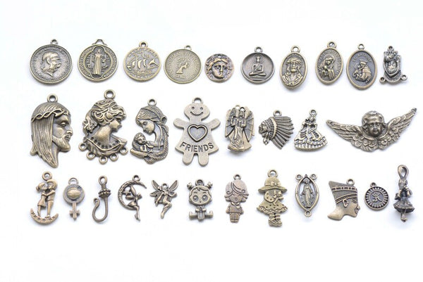 Antique Bronze/Silver Angel People Portait Portrait Charms Mixed Style