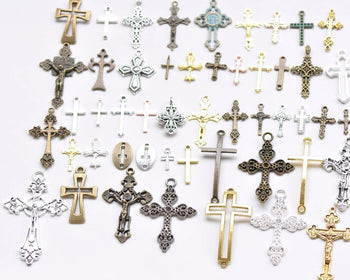 Antique Bronze/Silver Cross Charms Pendants Mixed Style