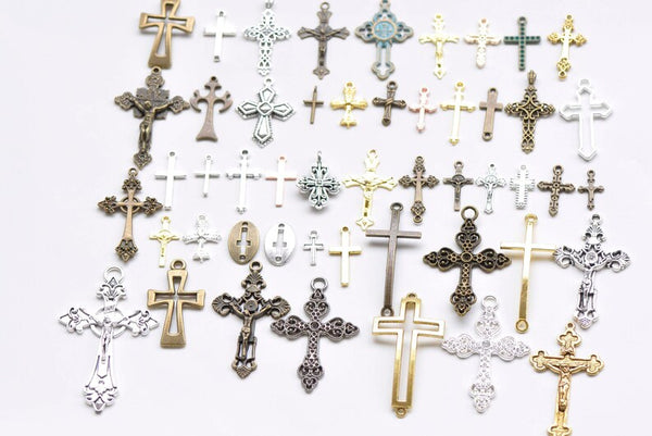 Antique Bronze/Silver Cross Charms Pendants Mixed Style