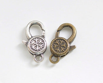 10 pcs Antiqued Bronze/Silver Snowflake Lobster Clasps 14x25mm