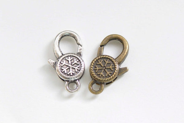 10 pcs Antiqued Bronze/Silver Snowflake Lobster Clasps 14x25mm