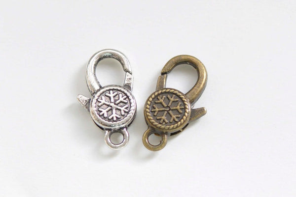 10 pcs Antiqued Bronze/Silver Snowflake Lobster Clasps 14x25mm