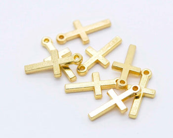 50 pcs Shiny Gold Flat Back Cross Charms 9x19mm A6990