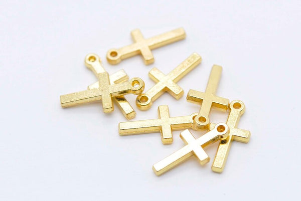 50 pcs Shiny Gold Flat Back Cross Charms 9x19mm A6990