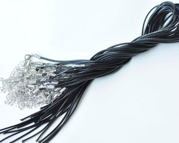 Black Wax Cord Necklaces With Lanyard Hook Spring Coiled End 1.5mm/2mm