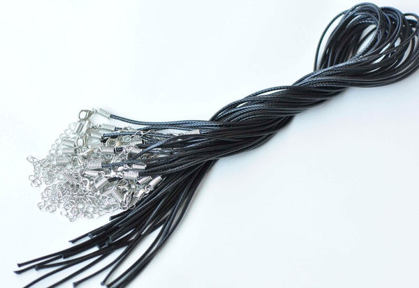 Black Wax Cord Necklaces With Lanyard Hook Spring Coiled End 1.5mm/2mm