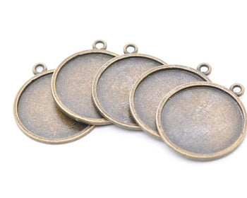 10 pcs of Antique Bronze Round Cameo Base Settings Match 25mm Cabochon A4167